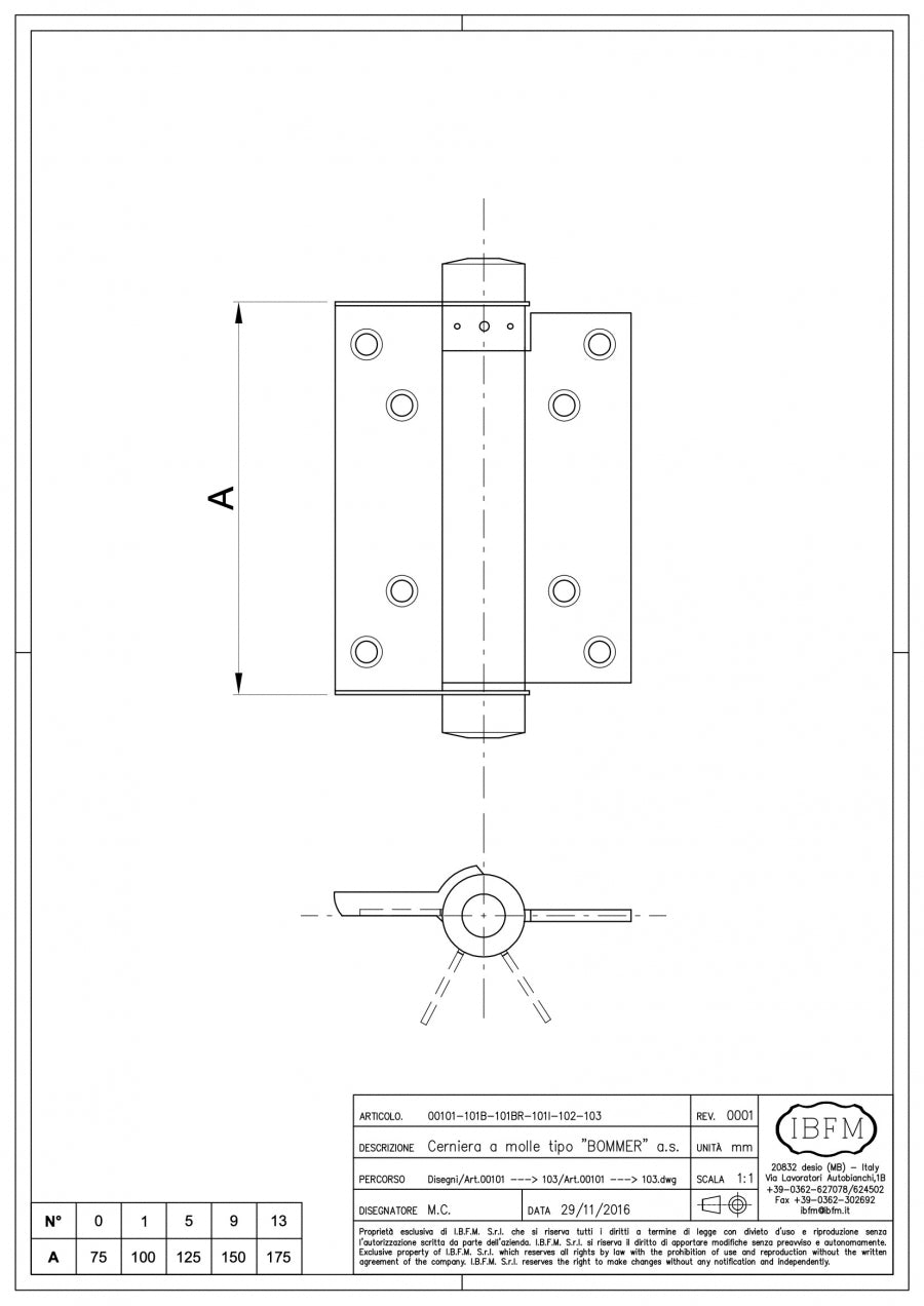 IBFM Art. 101 Cerniera a Molla Azione Singola