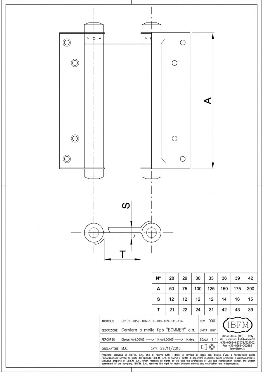 IBFM Art. 106 Cerniera a Molla Azione Doppia - Verniciata