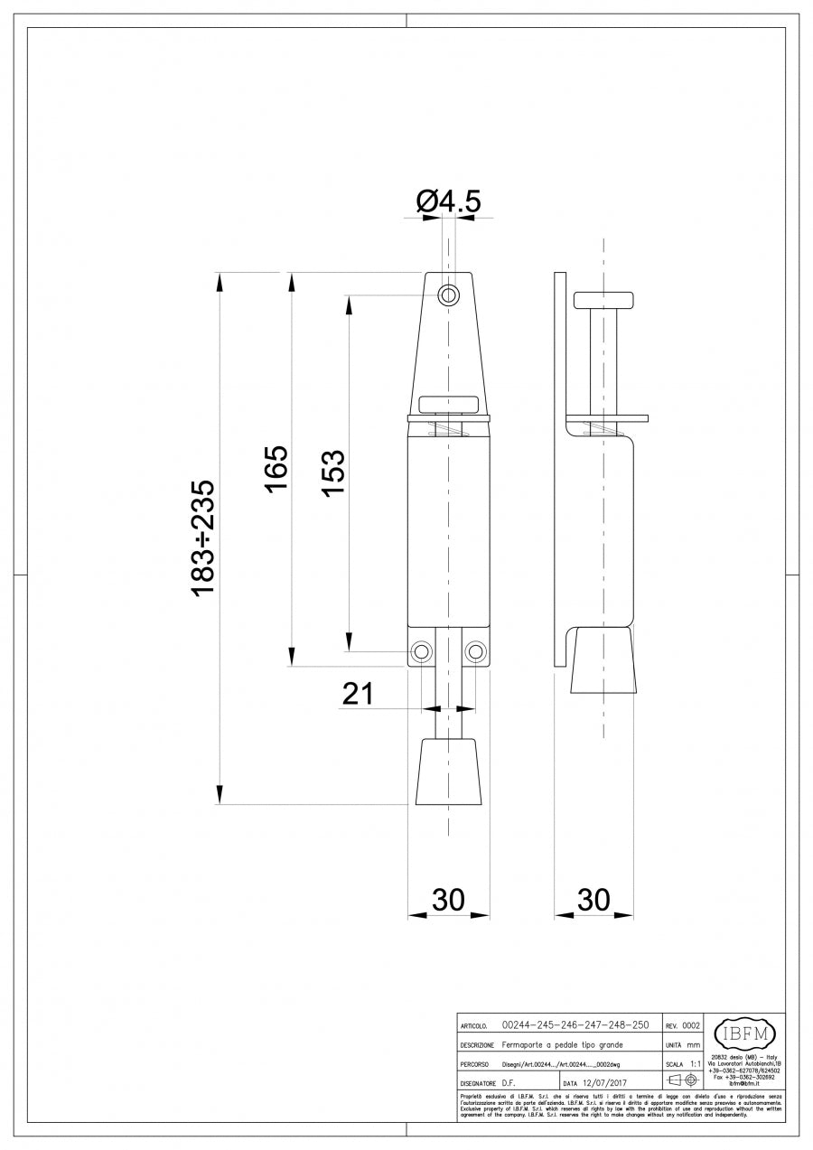 IBFM Art. 244-245-245/C-245/CS-245/O-246-247-248-250 Fermaporta a Pedale Tipo Grande