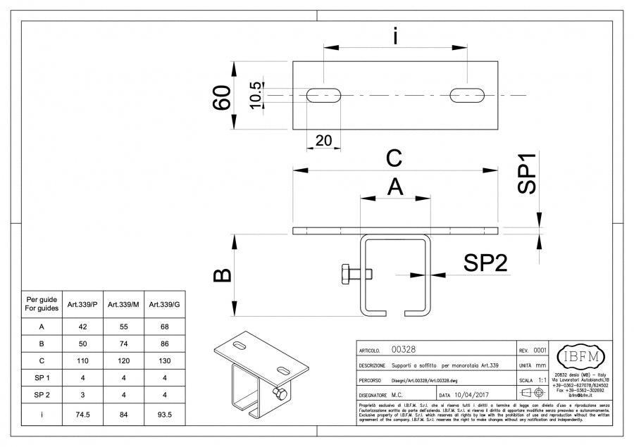 IBFM Art. 328 Supporto a Soffitto per Monorotaia