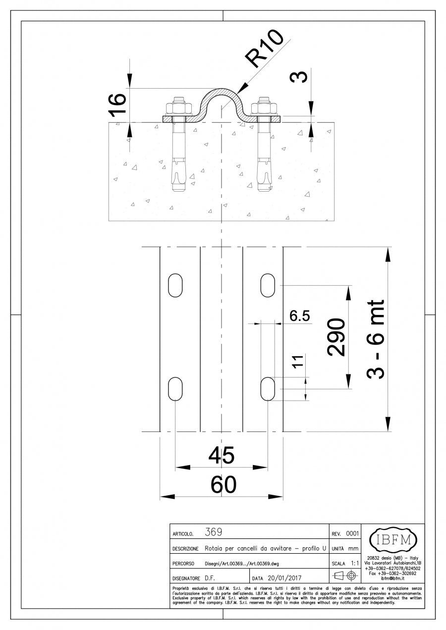 IBFm Art. 369 Rotaia per Cancelli da Avvitare con tondo 20 mm