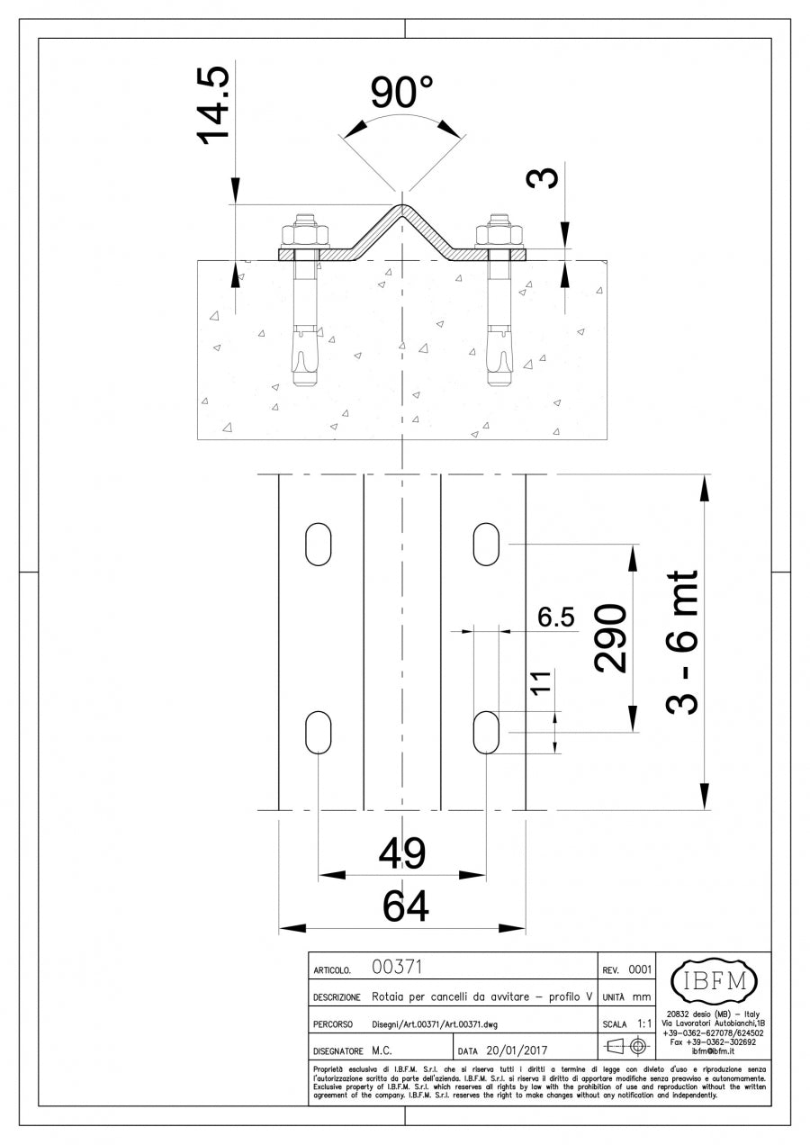 IBFM Art. 371 Rotaia per Cancelli gola "V"