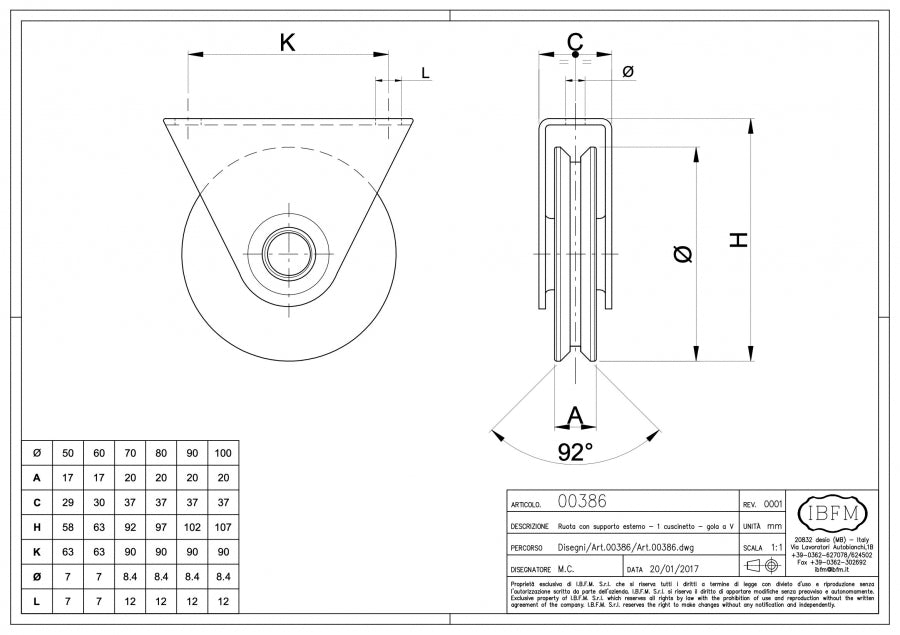 IBFM Art. 386 Ruota con Supporto Esterno - 1 Cuscinetto - Gola V