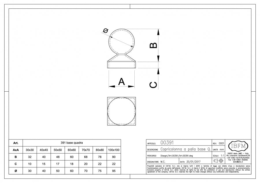 IBFM Art. 391 Copricolonna a Palla - Base Quandra