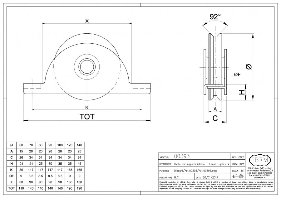 IBFM Art. 393 Ruota con Supporto Interno - 1 Cuscinetto - Gola V