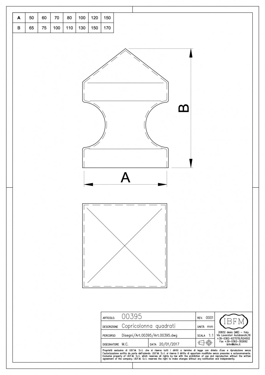 IBFM Art. 395 Copricolonna Quadrato Sagomato