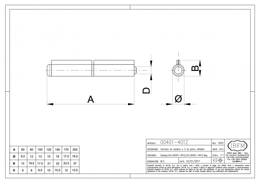 IBFM Art. 401-401/Z Cerniera da Saldare a 2 Ali