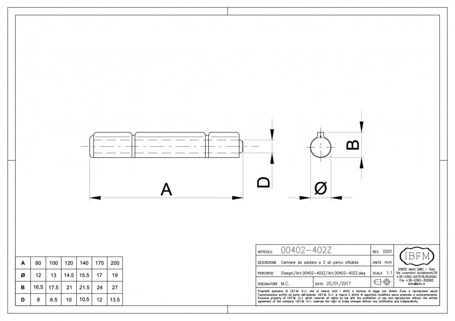 IBFM Art. 402-402/Z Cerniera da Saldare a 3 Ali