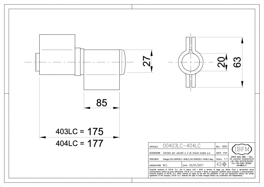 IBFM Art. 403/LC-404/LC Cerniera per Cancello a 2 Ali Chiuse Lunghe