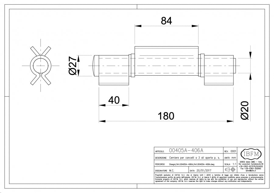 IBFM Art. 405/A-406/A Cerniera per Cancelli a 3 Ali Aperte