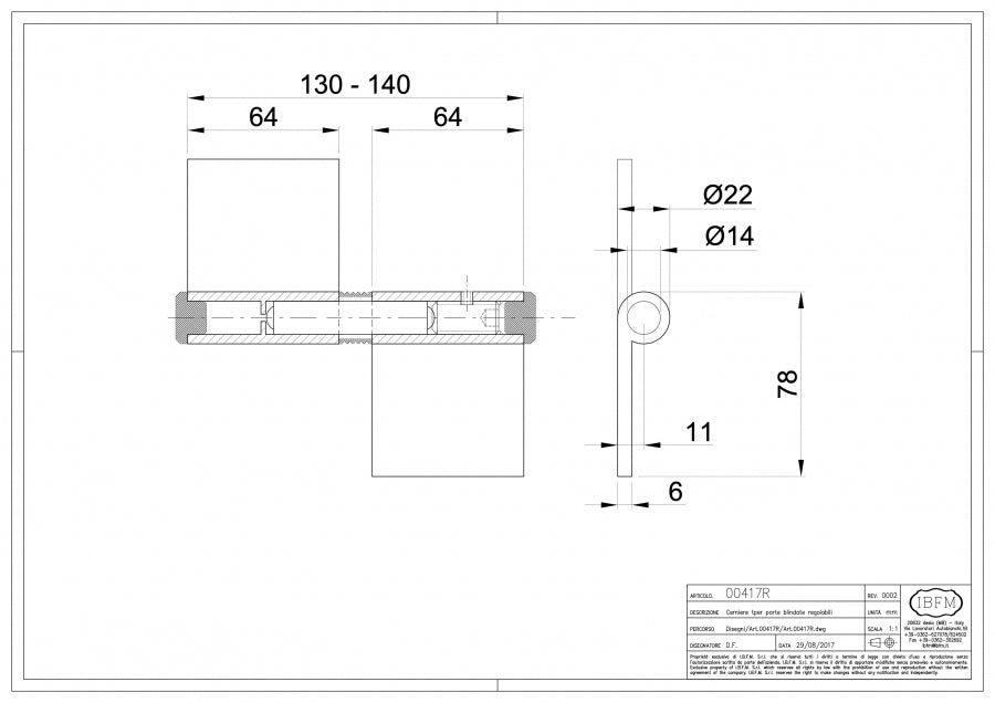 IBFM Art. 417/R Cerniera per Porte Blindate Regolabileb