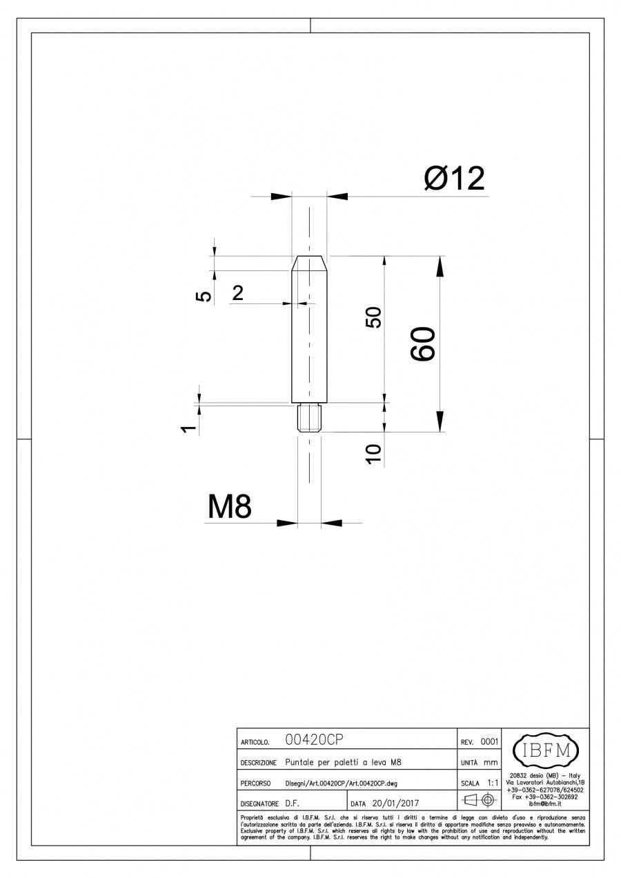 IBFM Art. 420/CP Puntali M8 Per Paletti a Leva