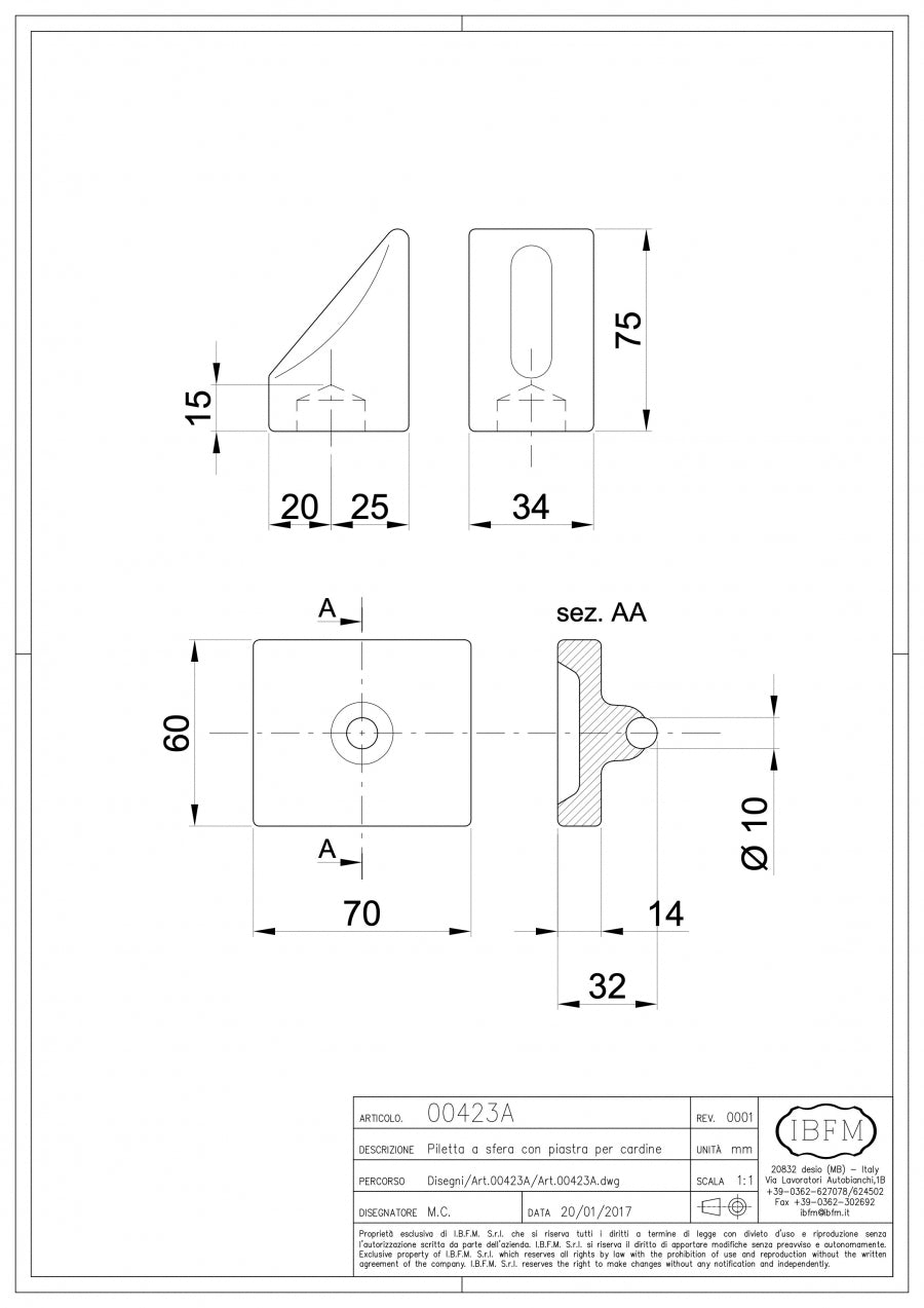 IBFM Art. 423/A Piletta a Sfera con Piastra per Cardine