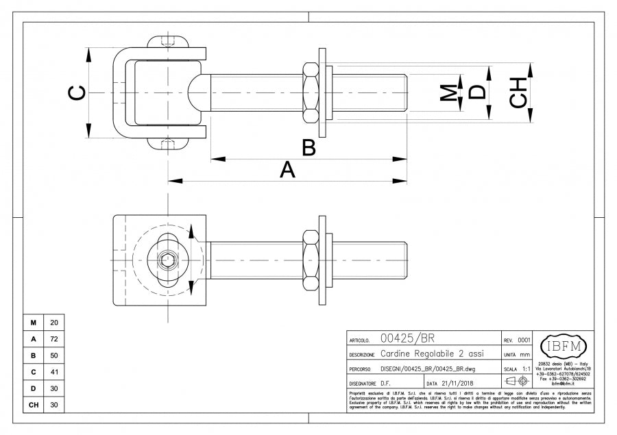 IBFM Art. 425/BR Cardine Regolabile a 2 Assi