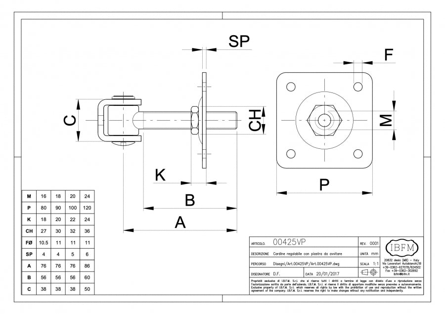 IBFM Art. 425/VP Regulating Hinge with Screwing Plate