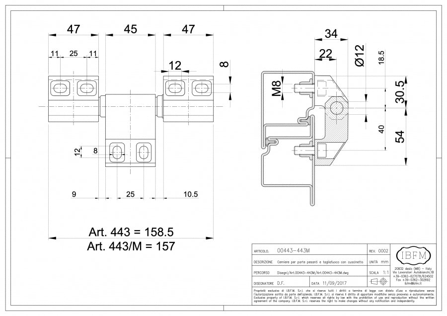 IBFM Art. 443-443/M Cerniere per Porte Pesanti a 3 Ali