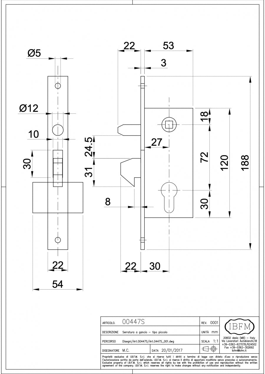 IBFM Art. 447/S Serratura a Gancio - Tipo Piccolo