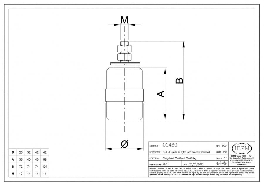 IBFM Art. 460 Rullo di Guida in Nylon per Cancello Scorrevole