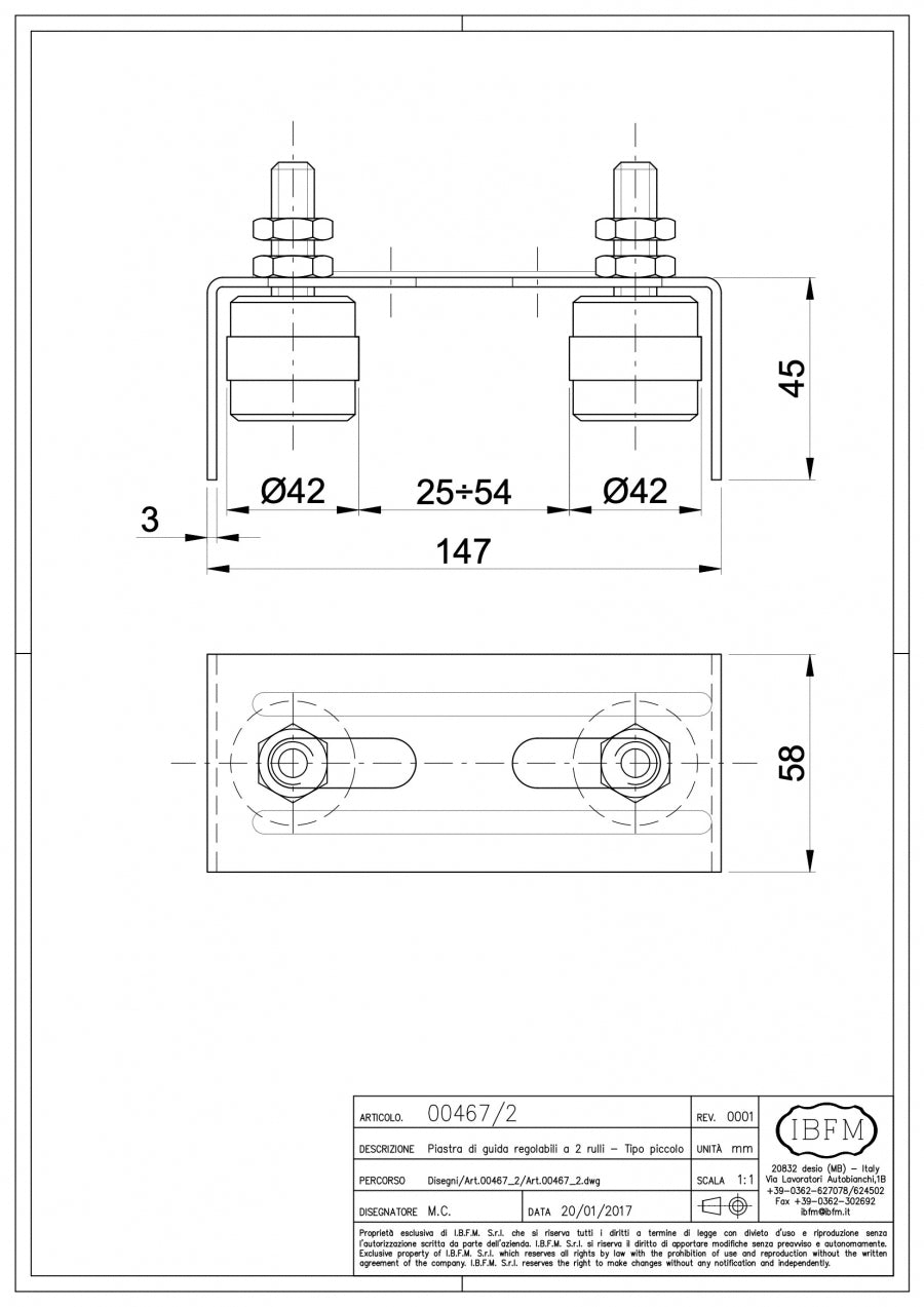 IBFM Art. 467/2 Piastre di Guida Regolabili a 2 Rulli