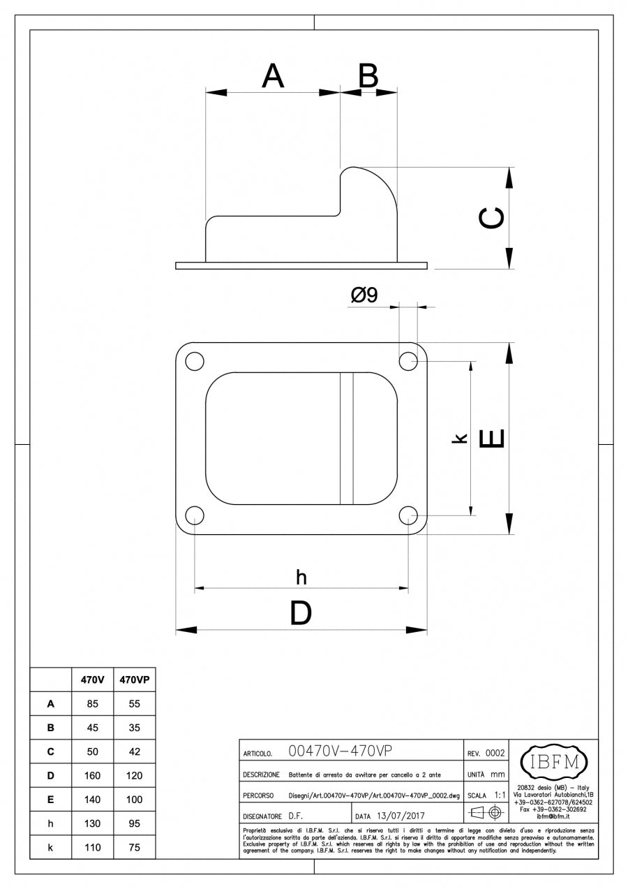 IBFM Art. 470/V Battente di Arresto da Avvitare