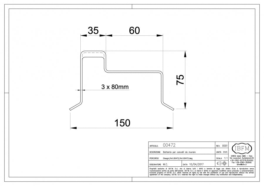 Art. 472 Battente per Cancello