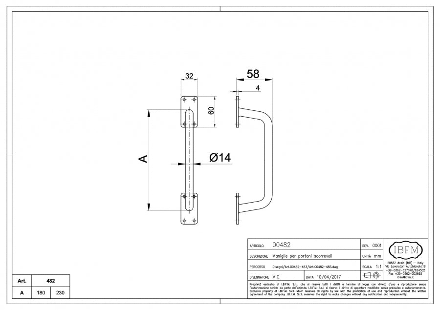 IBFM Art. 482 Maniglia per Portone