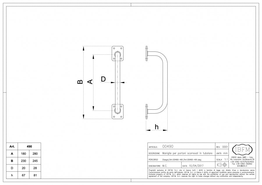 IBFM Art. 490 Maniglione per Portone