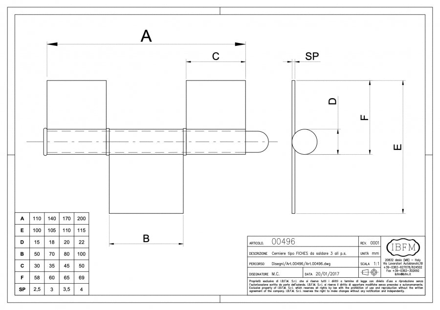 IBFM Art. 496 Cerniera Tipo Fiches a 3 Ali