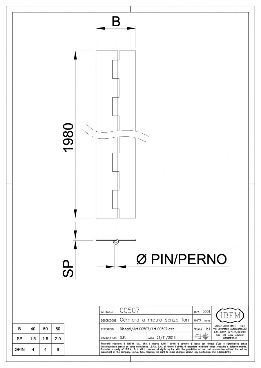 IBFM Art. 507 Cerniera a Metro da Saldare