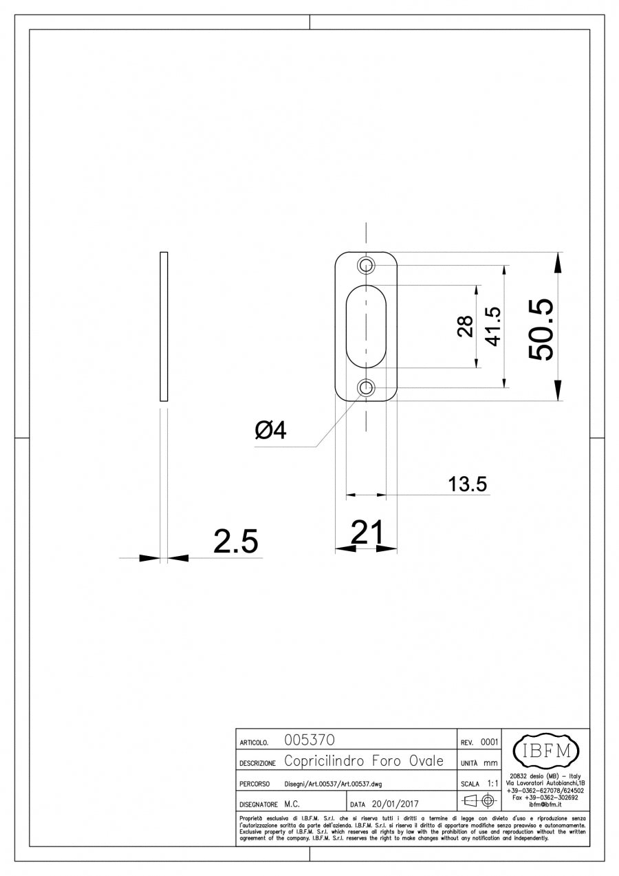 IBFM Art. 537/O Copricilindro in plastica ovale