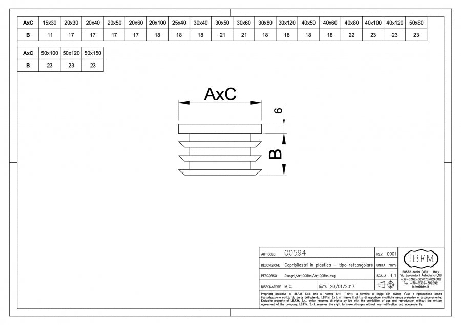 IBFM Art. 594 Copripilastro Tipo Rettangolare