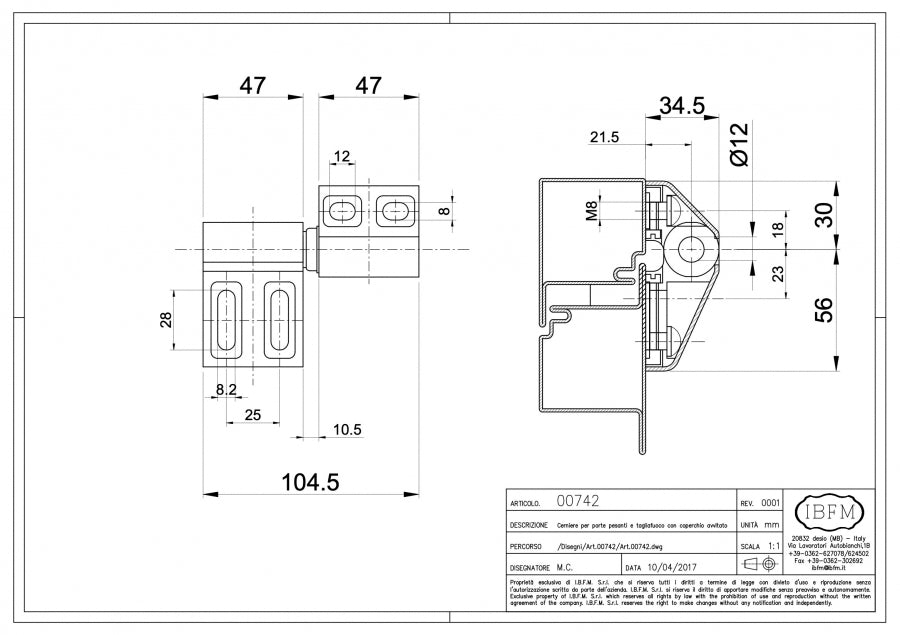 IBFM Art. 742 Cerniera Regolabile per Porte Pesanti - 2 Ali