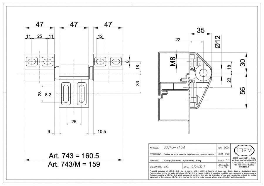 IBFM Art. 743-743/M Cerniere per Porte Pesanti a 3 Ali