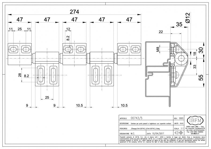 IBFM Art. 743/5 Cerniera Regolabile per Porte Pesanti - 5 Ali