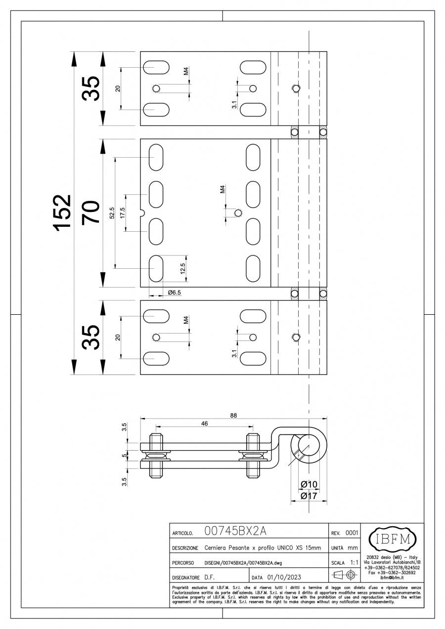 IBFM Art. 745/BX2A Cerniera Pesante per Profili FORSTER UNICO XS 15mm