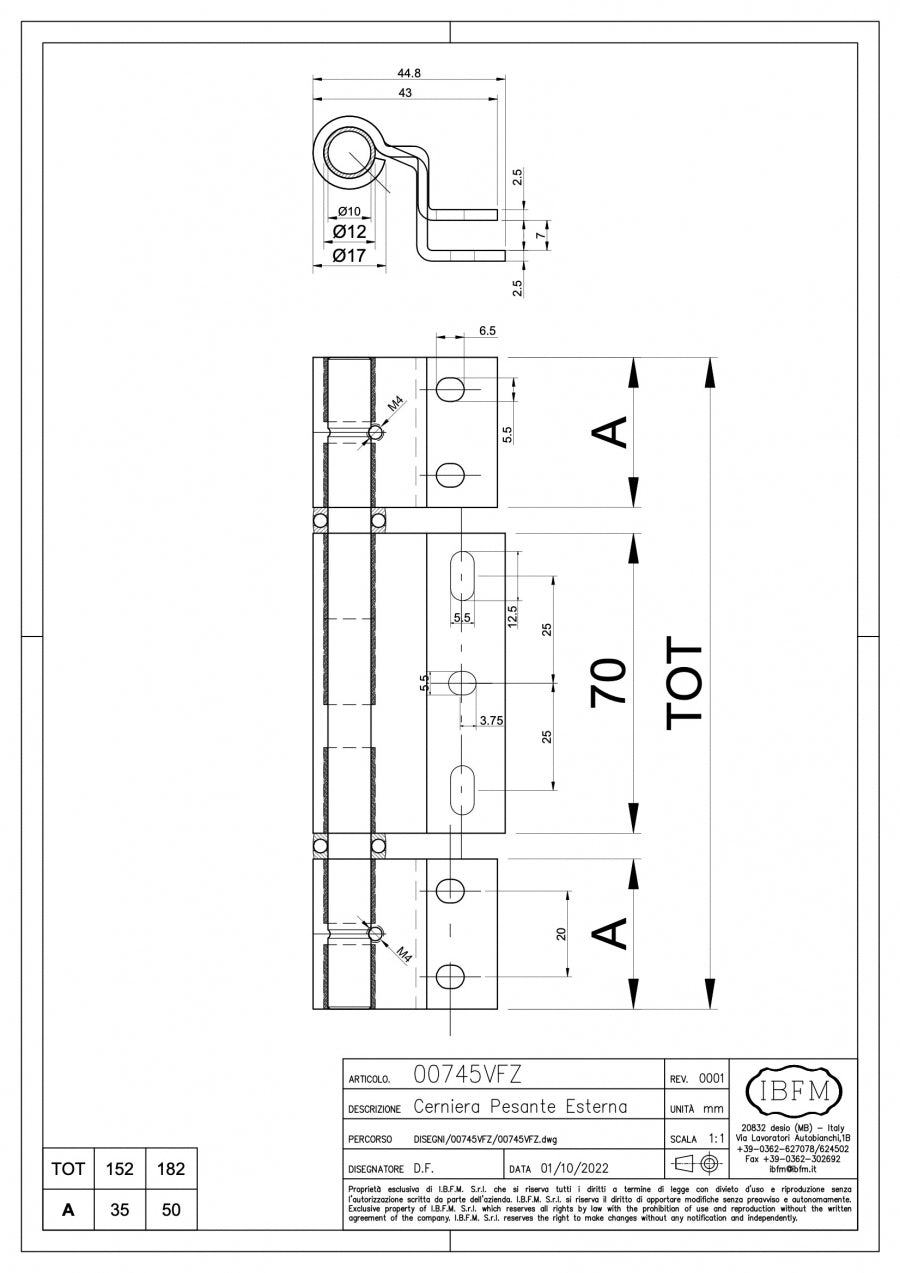 IBFM Art. 745/VF Cerniera Pesante per Profili Forster, Voestalpine, Palladio, U-Keg