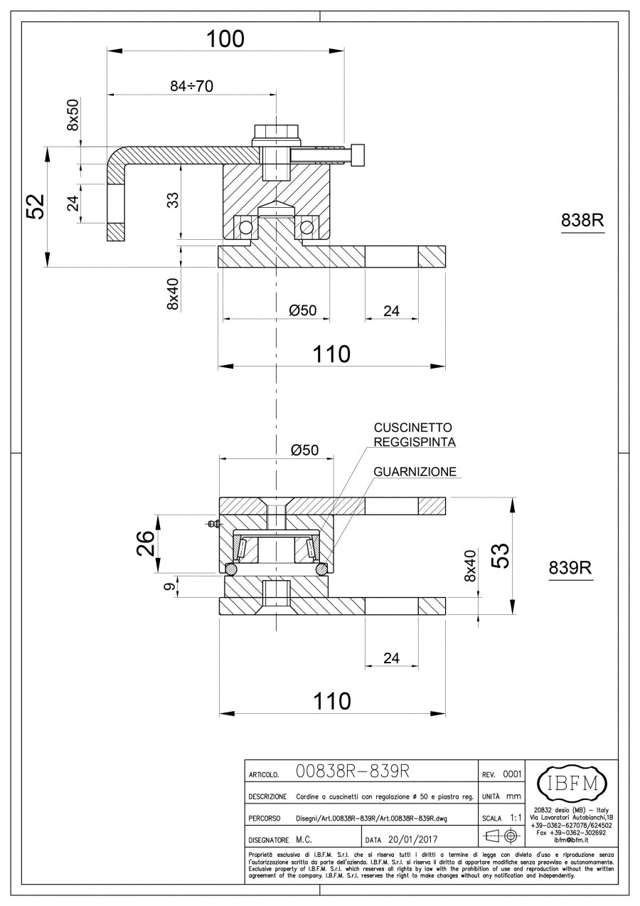 IBFM Art. 838/R-839/R Cardine a Cuscinetti Regolabile