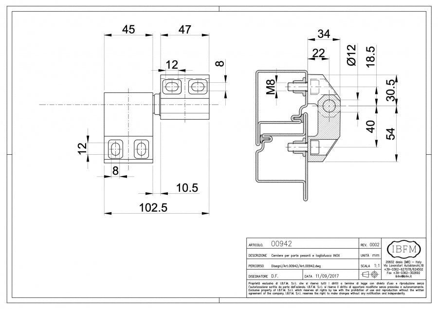 IBFM Art. 942 Cerniere per Porte Pesanti a 2 Ali