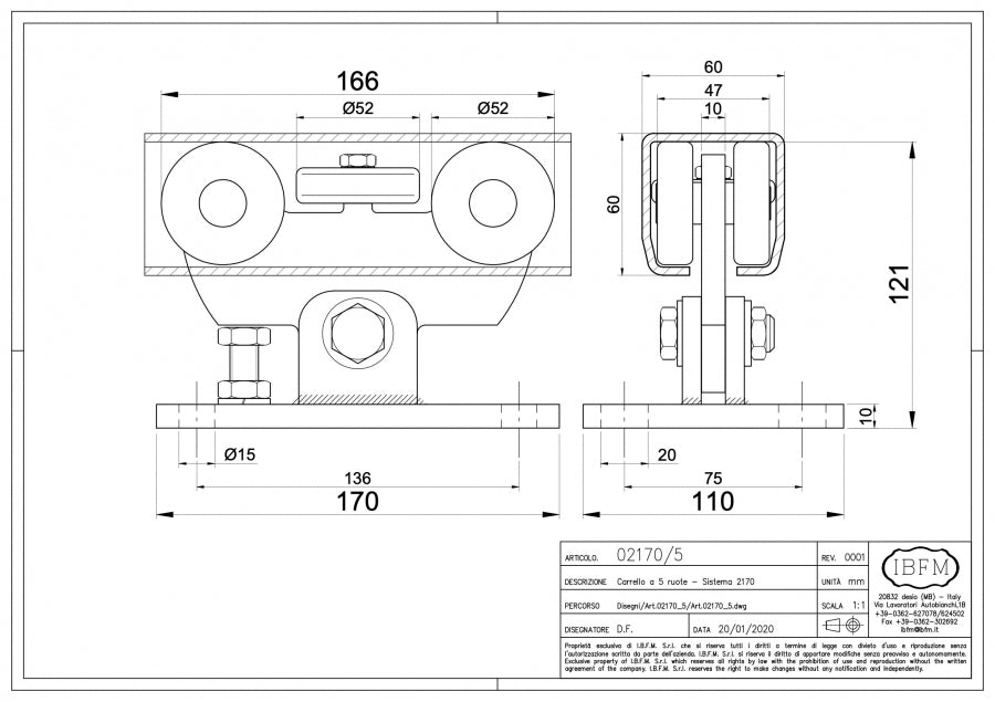 IBFM Art. 2170/5-KIT Kit: Sistema per Cancelli Autoportanti TIPO GRANDE 5 ruote