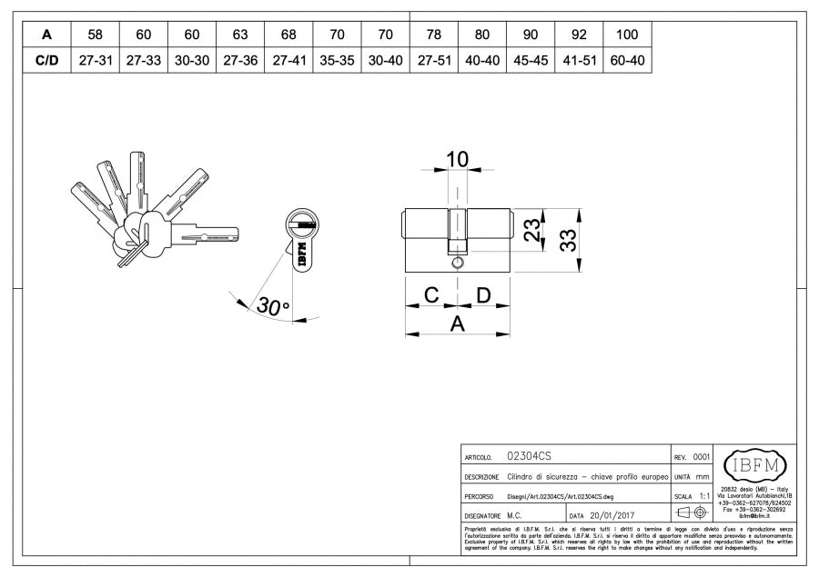 IBFM Art. 2304/CS Cilindro di Sicurezza