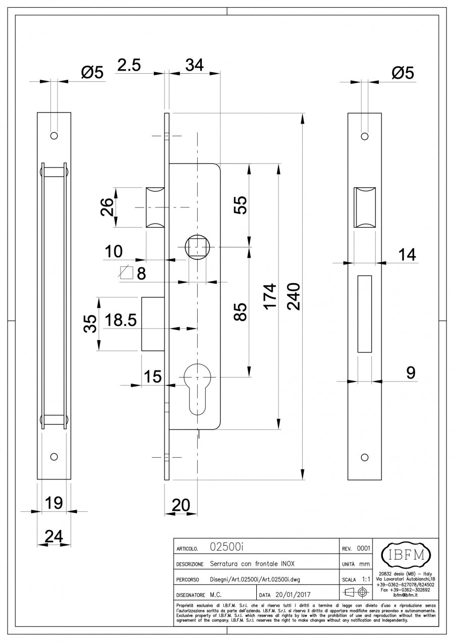 IBFM Art. 2500/I Serratura da Infilare - front. INOX