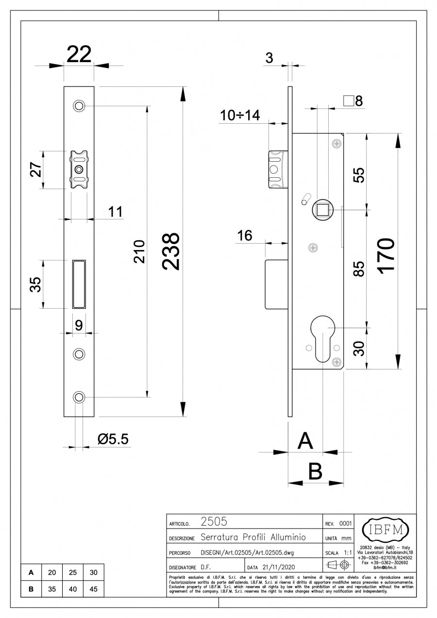 IBFM Art. 2505 Serratura da Infilare per Profili in Ferro